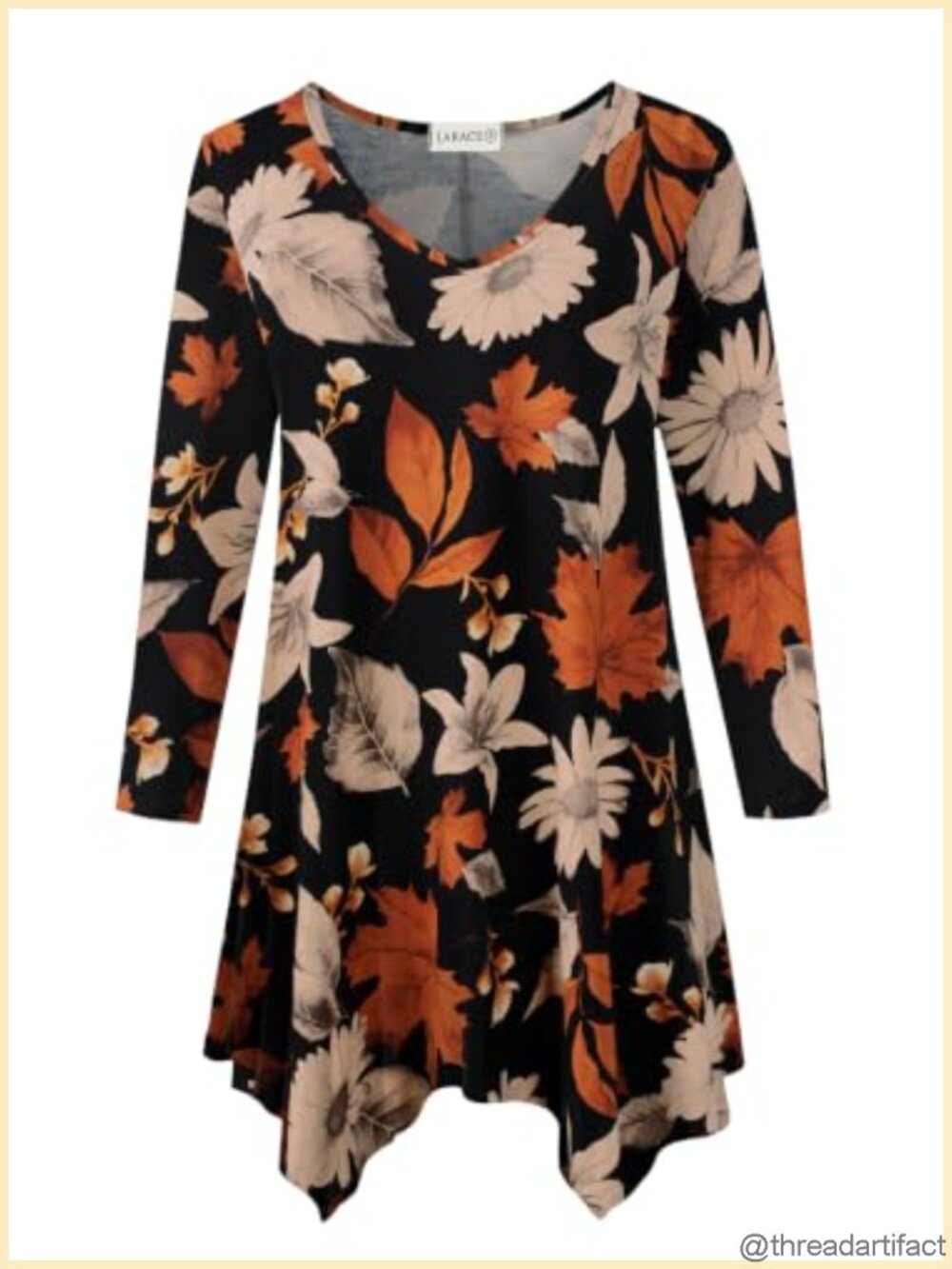 Plus Size V-Neck 3/4 Sleeve Asymmetrical Tunic Top Handkerchief Hem